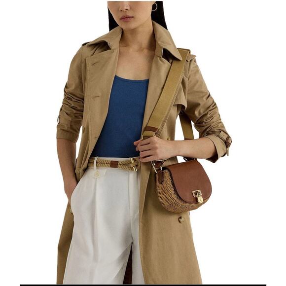 Ralph Lauren Tanner Rattan Small Crossbody Bag Wicker Brown Leather - Picture 5 of 5